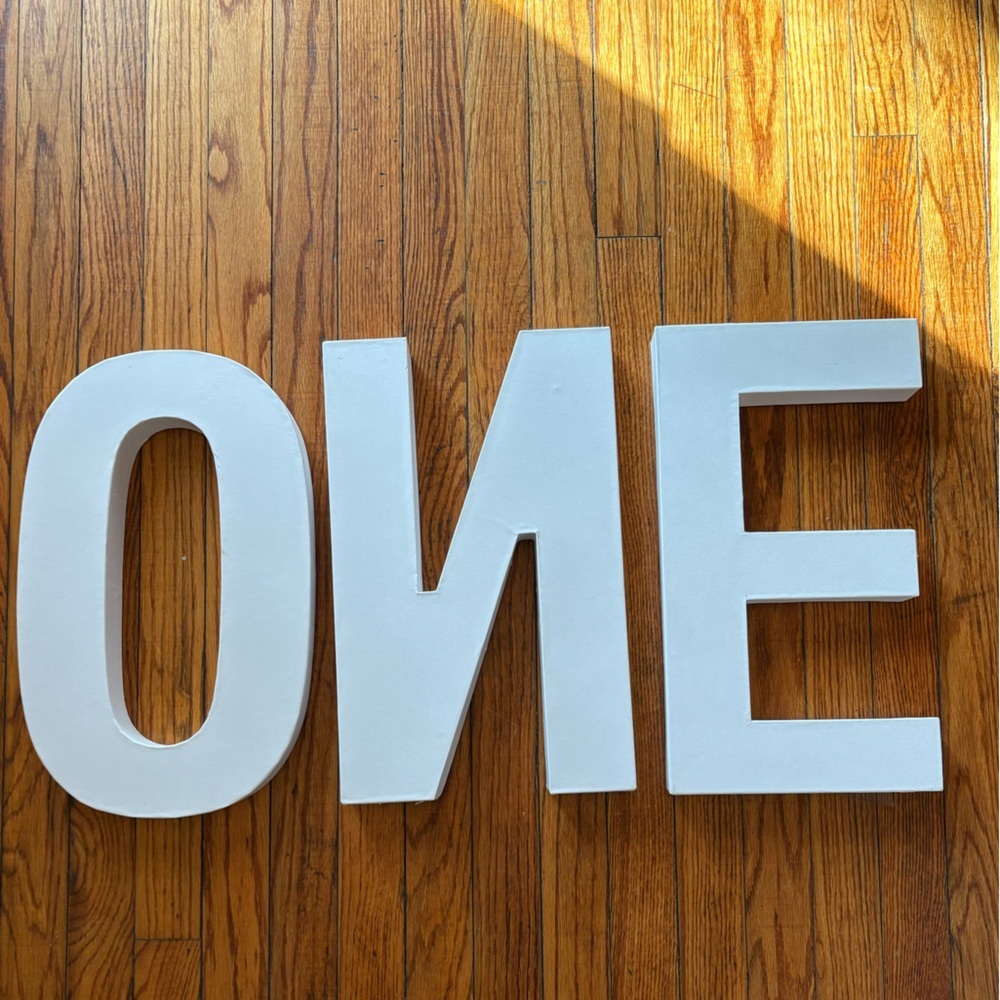 White Decorative 'ONE' Wall Letters - Chunky Block Style